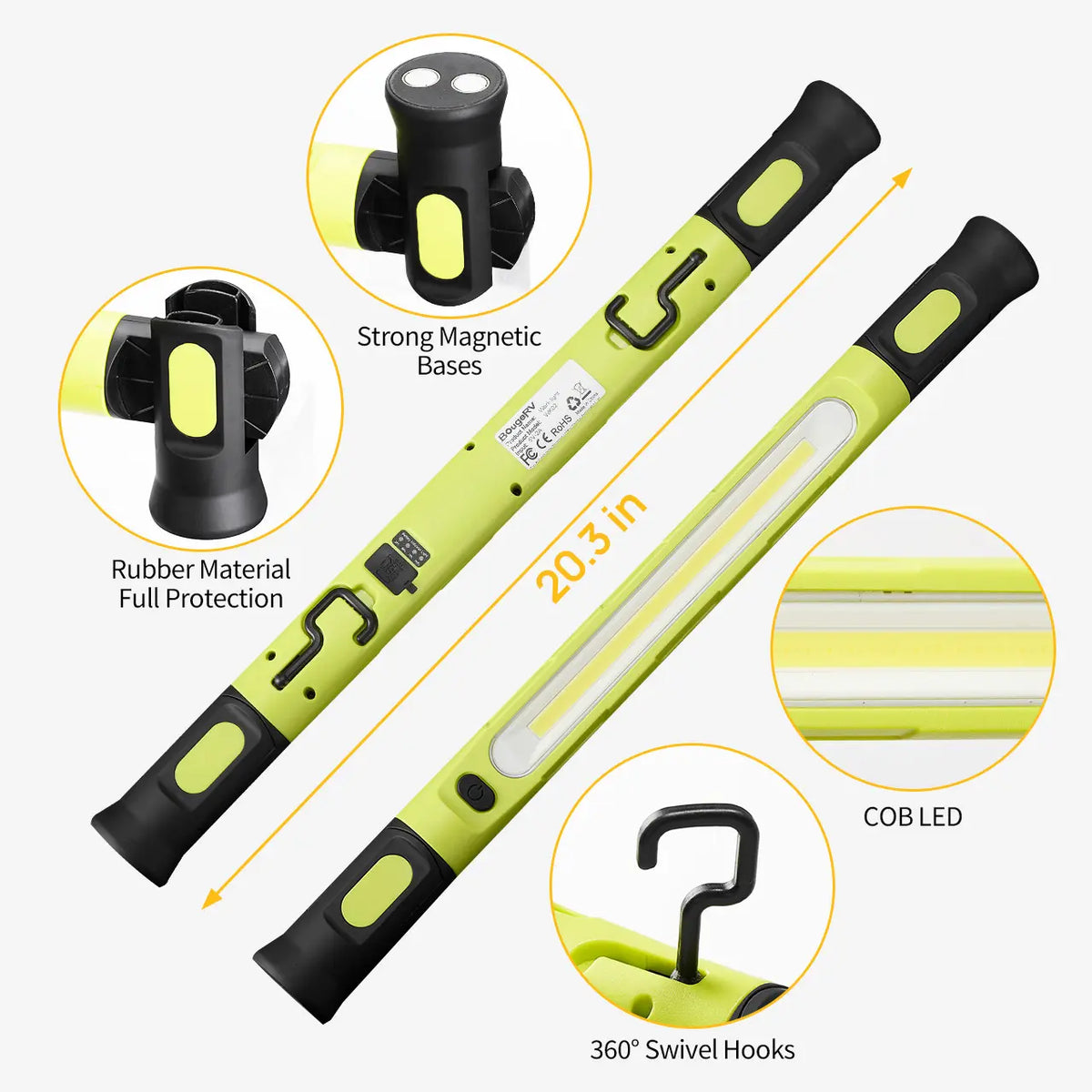 🔦 USB-C Rechargeable COB Work Light – Magnetic Base, Hook & Clamp with 360° Rotation 🔧