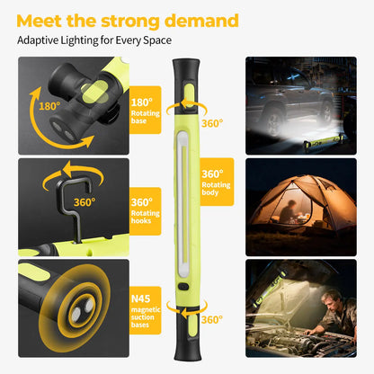 🔦 USB-C Rechargeable COB Work Light – Magnetic Base, Hook & Clamp with 360° Rotation 🔧