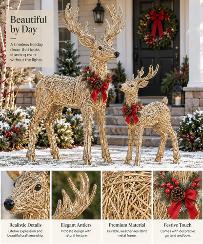 🎄🫎Magical Light-Up Christmas Deer & Fawn Set ✨ – Warm White LED Indoor & Outdoor Holiday Décor
