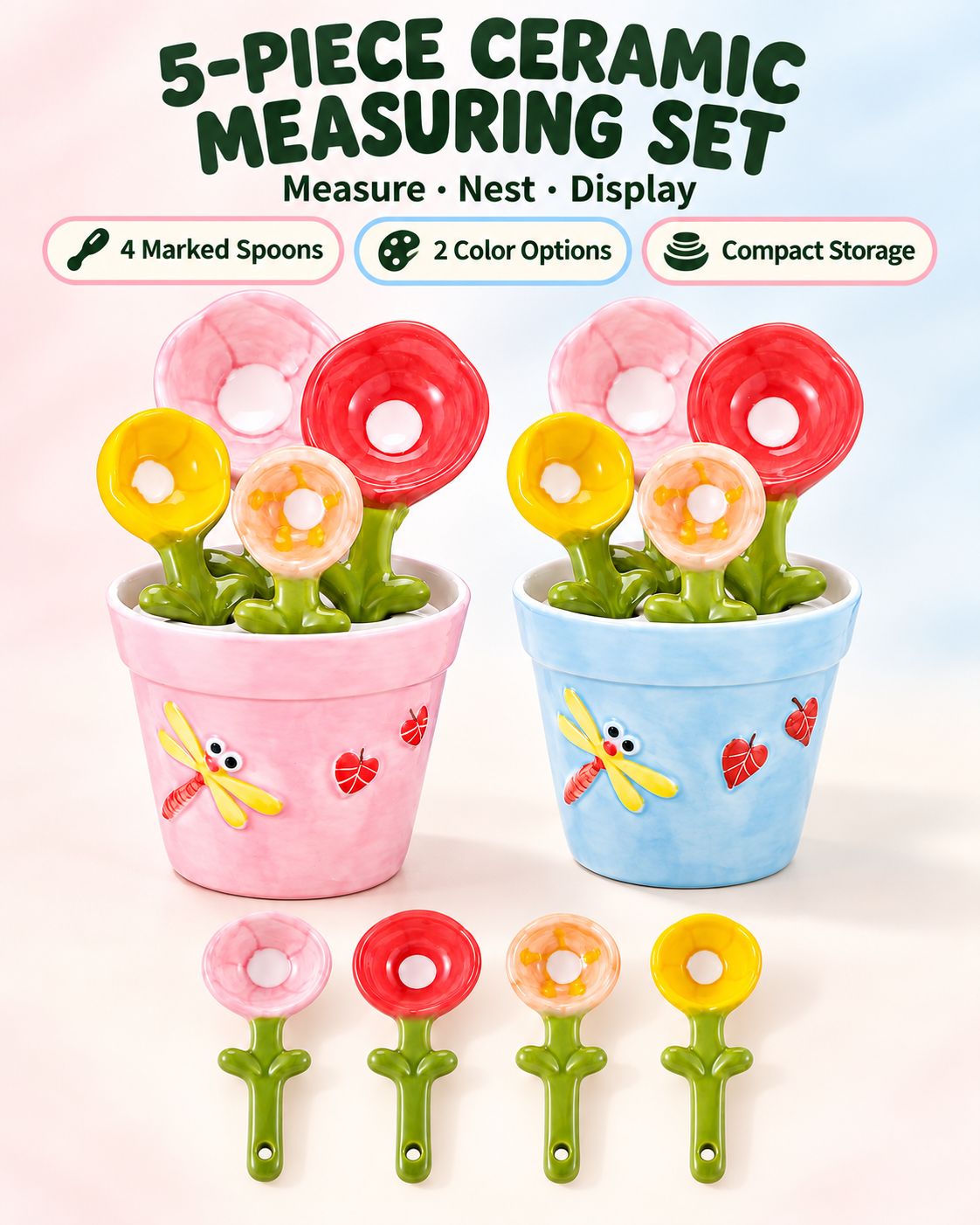 🌸🥄 Flower Measuring Spoons Set in Pot ✨