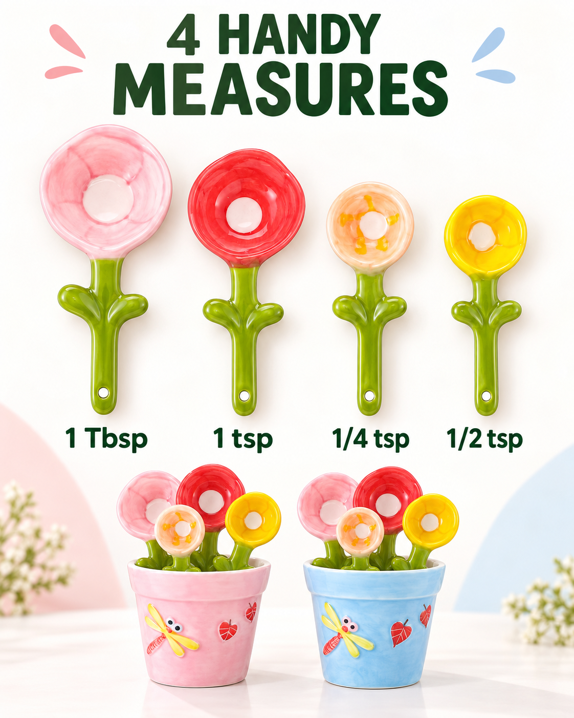 🌸🥄 Flower Measuring Spoons Set in Pot ✨