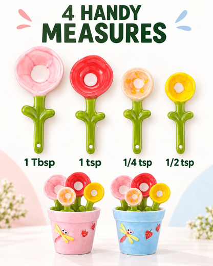 🌸🥄 Flower Measuring Spoons Set in Pot ✨