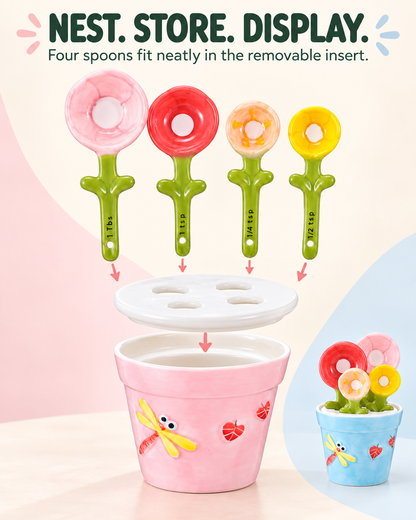 🌸🥄 Flower Measuring Spoons Set in Pot ✨