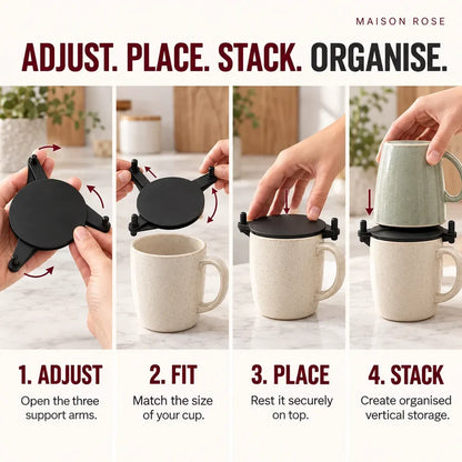 MugNest™ Adjustable Cup Stacking Organizer – Space-Saving Mug & Cabinet Storage Rack