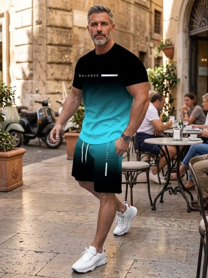 🎁 Men's Gradient Short Sleeve Tracksuit 2-Piece Set