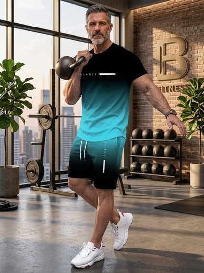 🎁 Men's Gradient Short Sleeve Tracksuit 2-Piece Set