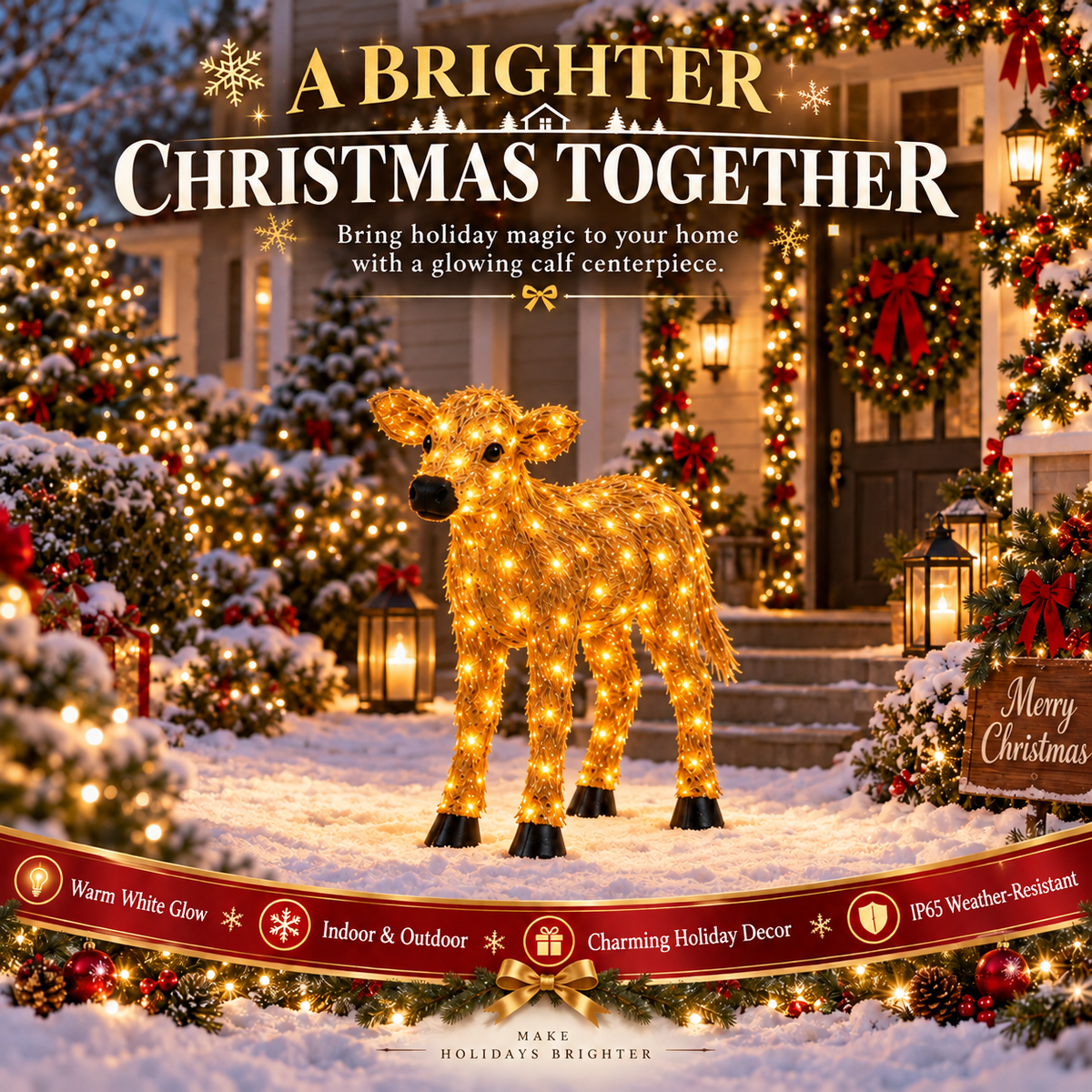 ✨🐄 Light-Up Christmas Cow & Calf Set – Warm White LED Holiday Display