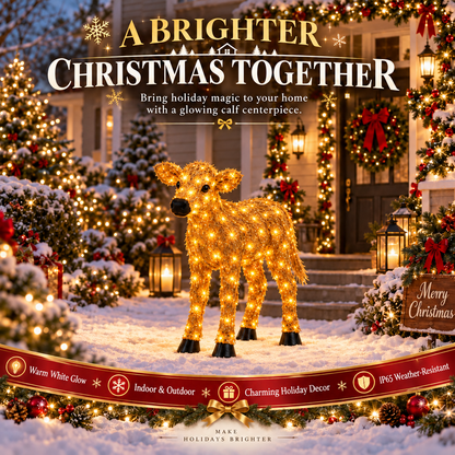 ✨🐄 Light-Up Christmas Cow & Calf Set – Warm White LED Holiday Display