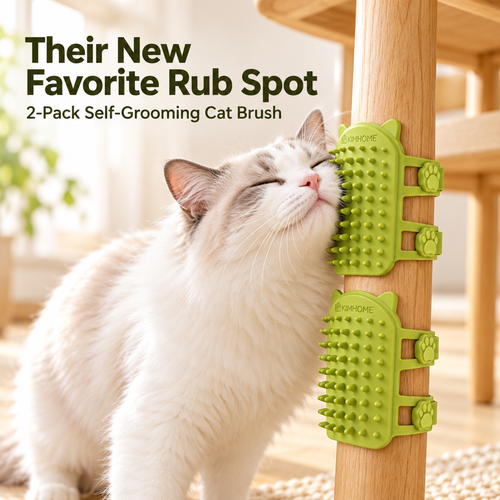 🐱 2-Pack Silicone Cat Self-Grooming Brushes – Corner-Mounted Grooming & Massage 🐾