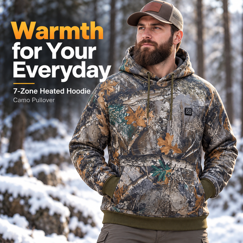 🔥 7-Zone Heated Hoodie – USB Powered, 3 Heat Levels