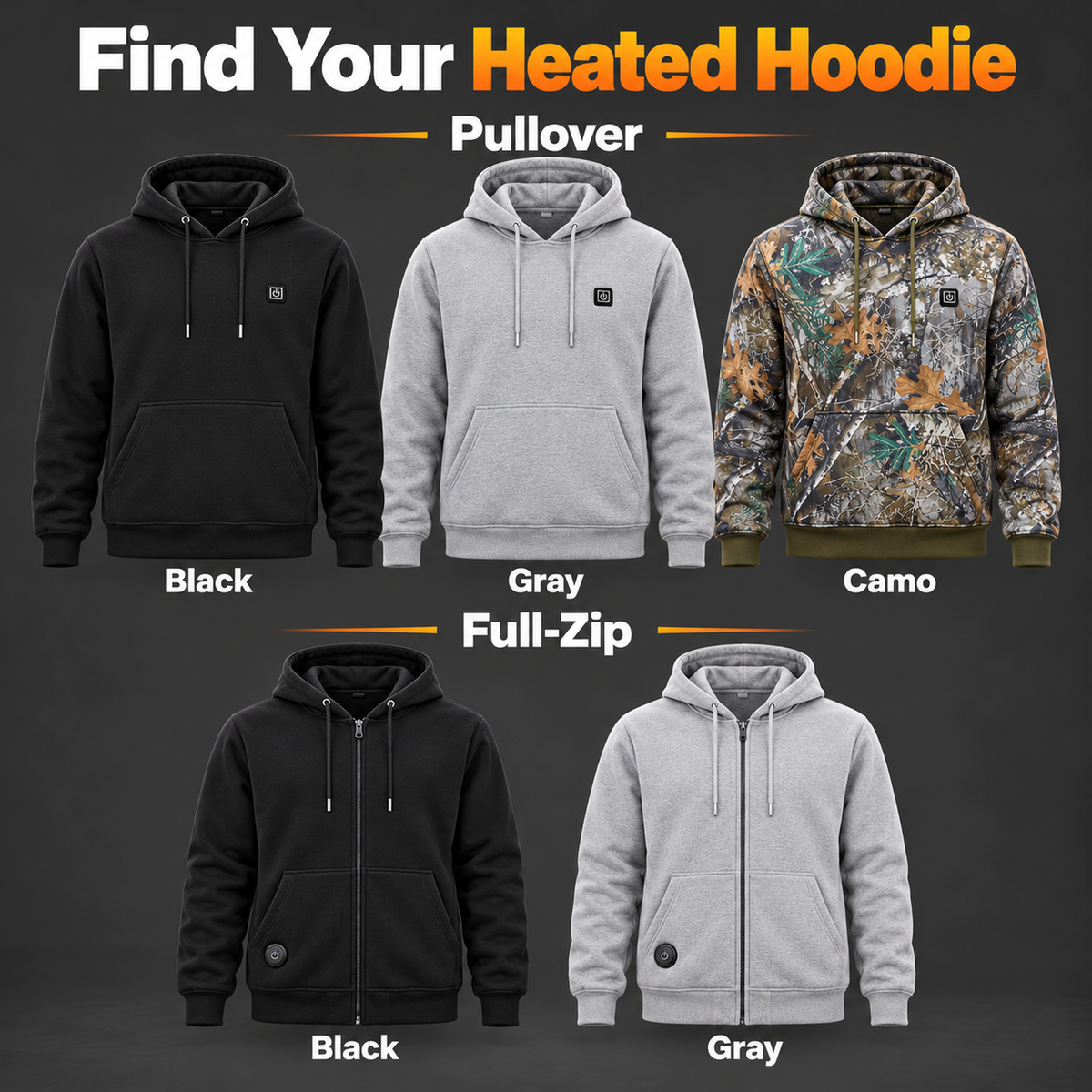 🔥 7-Zone Heated Hoodie – USB Powered, 3 Heat Levels