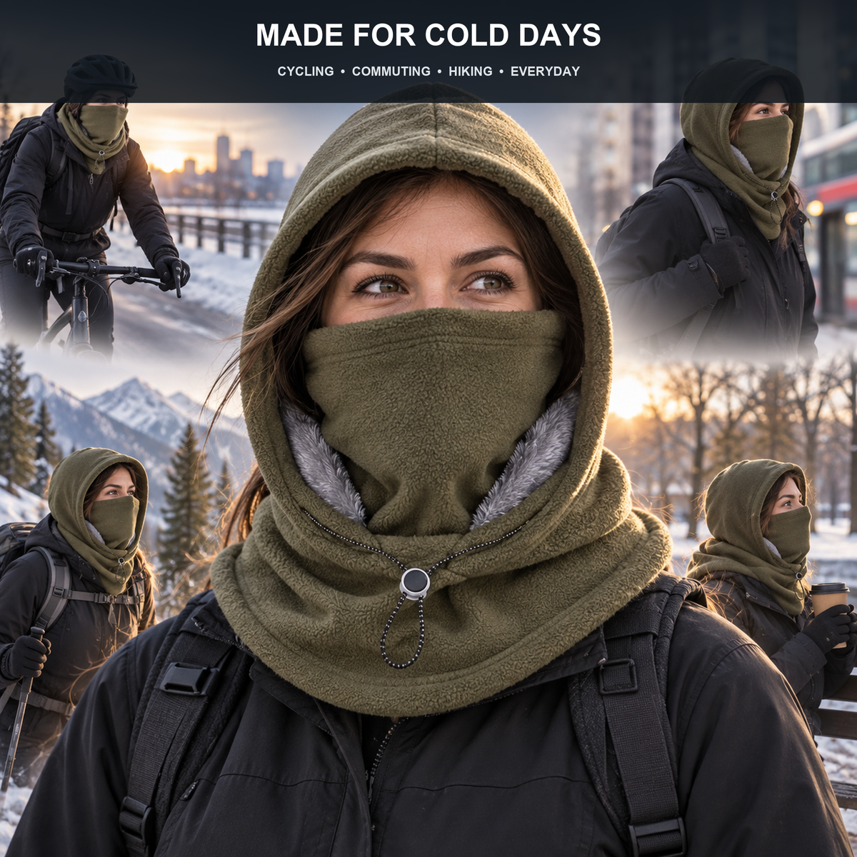 🧣❄️ Integrated Flannel Warm Face Mask & Hat – Windproof Winter Cycling Neck Cover 🚴