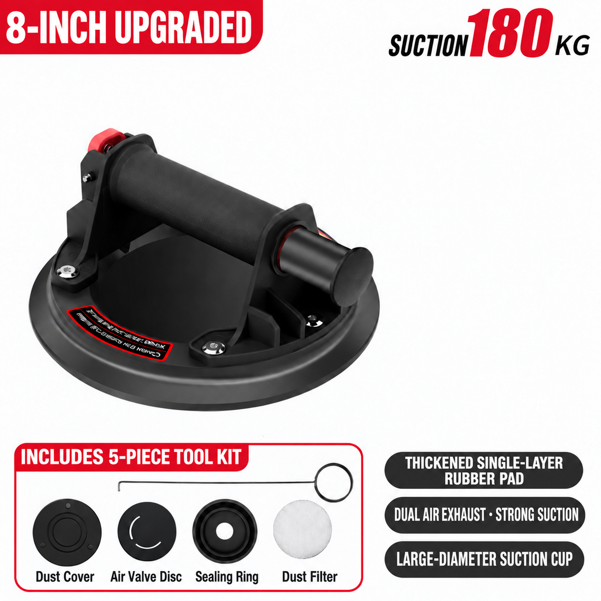 🛠️💪 8-Inch Glass Vacuum Suction Cup – 200kg load, heavy-duty rubber pad & metal handle. Safe lifting for glass, tiles & granite! 🛡️✅