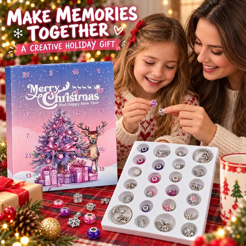 🎄 24-Day Christmas Charm Bracelet Advent Calendar – DIY Jewelry Making Kit with Beads, Charms & Necklace