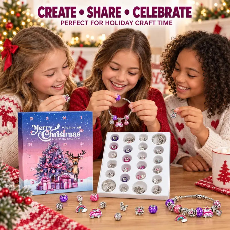 🎄 24-Day Christmas Charm Bracelet Advent Calendar – DIY Jewelry Making Kit with Beads, Charms & Necklace