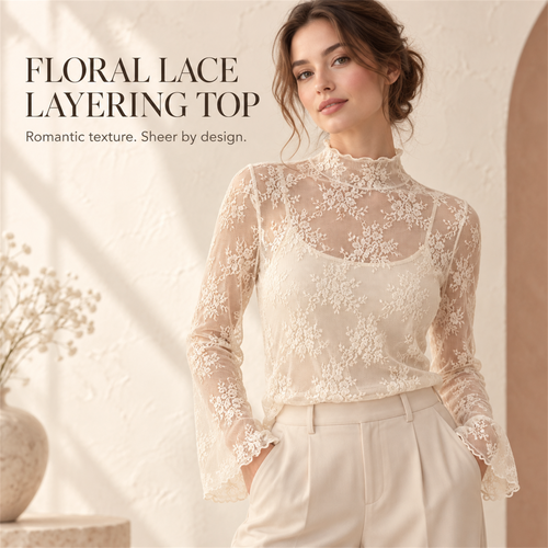🌸✨ Women's Elegant Floral Lace Mesh Long-Sleeve Innerwear Top – Soft, Breathable & Stretchy 💕