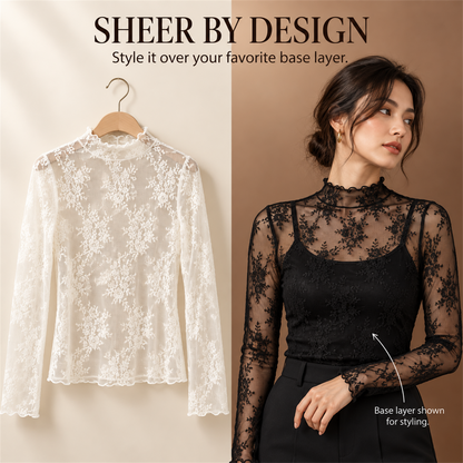 🌸✨ Women's Elegant Floral Lace Mesh Long-Sleeve Innerwear Top – Soft, Breathable & Stretchy 💕