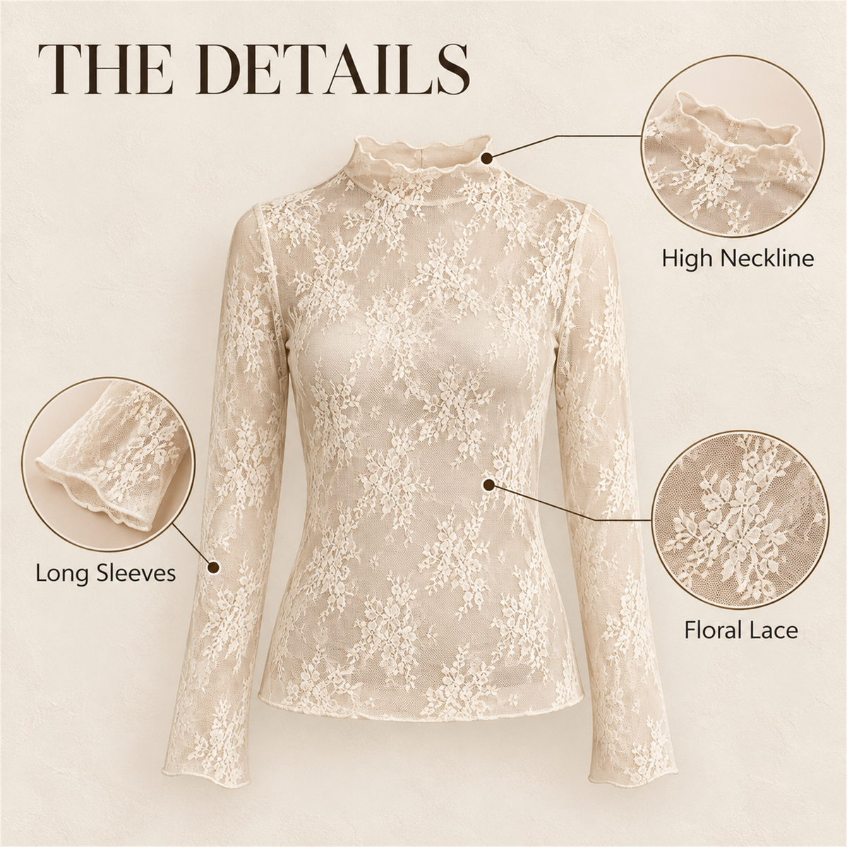 🌸✨ Women's Elegant Floral Lace Mesh Long-Sleeve Innerwear Top – Soft, Breathable & Stretchy 💕
