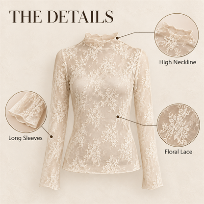 🌸✨ Women's Elegant Floral Lace Mesh Long-Sleeve Innerwear Top – Soft, Breathable & Stretchy 💕