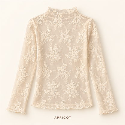 🌸✨ Women's Elegant Floral Lace Mesh Long-Sleeve Innerwear Top – Soft, Breathable & Stretchy 💕