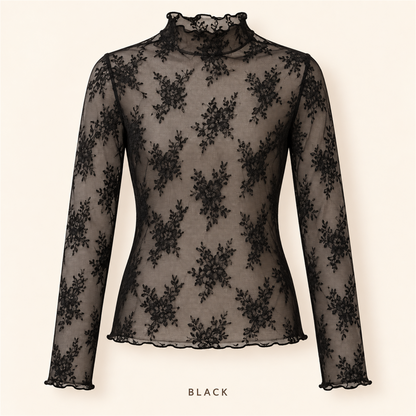 🌸✨ Women's Elegant Floral Lace Mesh Long-Sleeve Innerwear Top – Soft, Breathable & Stretchy 💕