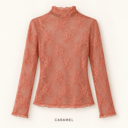🌸✨ Women's Elegant Floral Lace Mesh Long-Sleeve Innerwear Top – Soft, Breathable & Stretchy 💕
