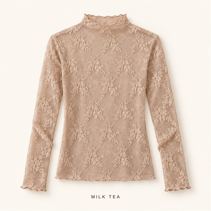 🌸✨ Women's Elegant Floral Lace Mesh Long-Sleeve Innerwear Top – Soft, Breathable & Stretchy 💕