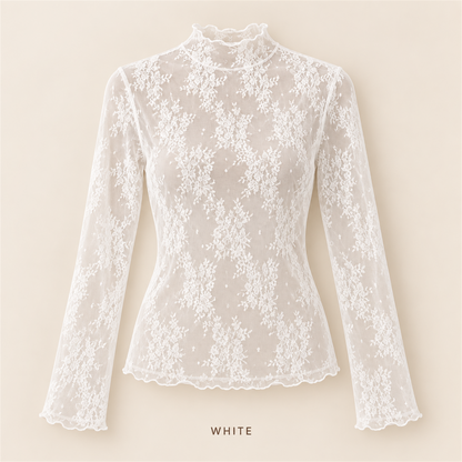 🌸✨ Women's Elegant Floral Lace Mesh Long-Sleeve Innerwear Top – Soft, Breathable & Stretchy 💕