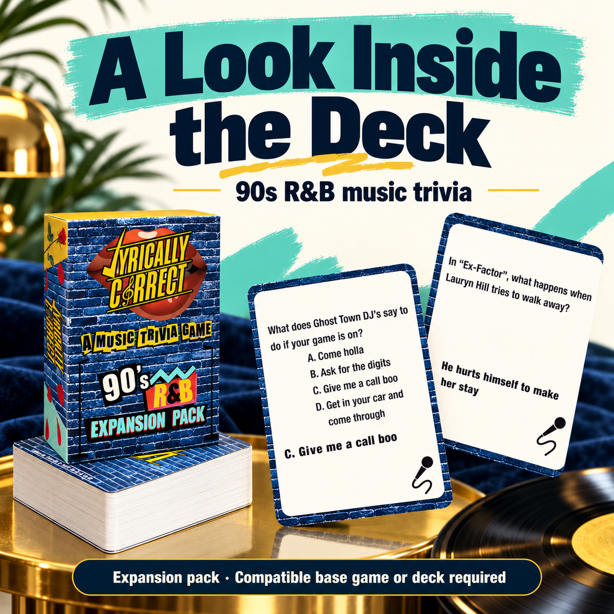 🎵 Lyrically Correct ’90s R&B Expansion Pack – 80 Music Trivia Cards 🎤