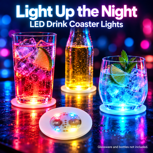 🍹✨ 10/20-Pack LED Light-Up Coasters – Strobe Lights for Parties, Weddings & Celebrations 🎉