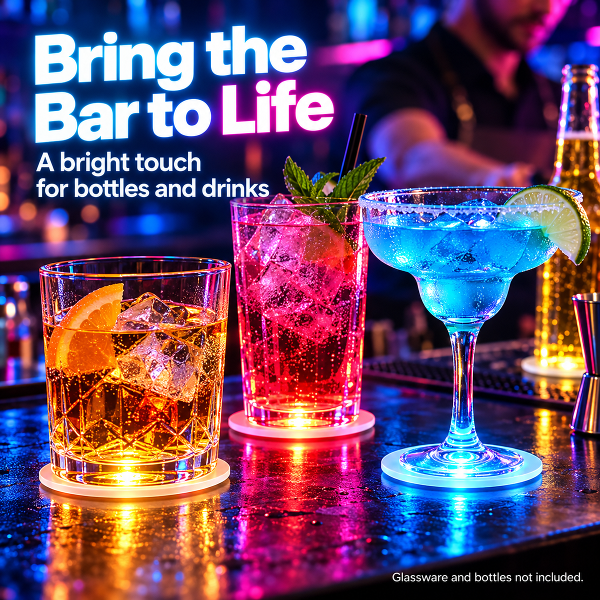 🍹✨ 10/20-Pack LED Light-Up Coasters – Strobe Lights for Parties, Weddings & Celebrations 🎉