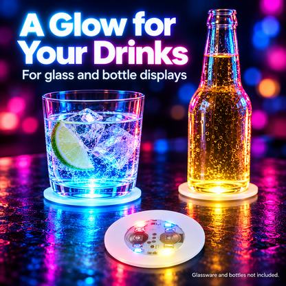 🍹✨ 10/20-Pack LED Light-Up Coasters – Strobe Lights for Parties, Weddings & Celebrations 🎉