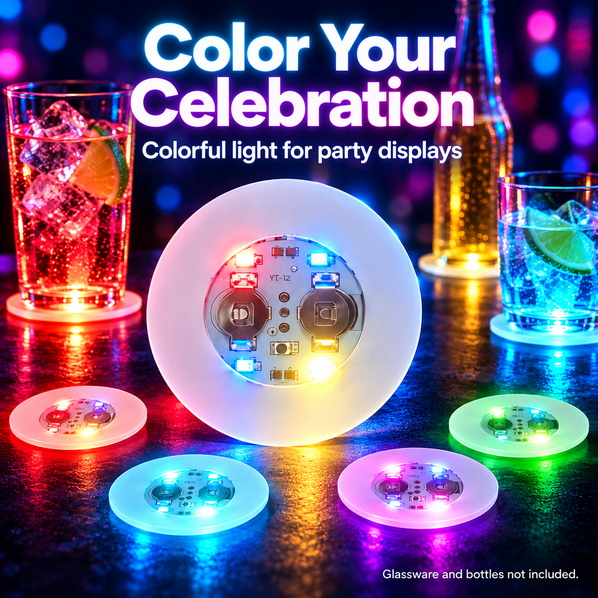 🍹✨ 10/20-Pack LED Light-Up Coasters – Strobe Lights for Parties, Weddings & Celebrations 🎉