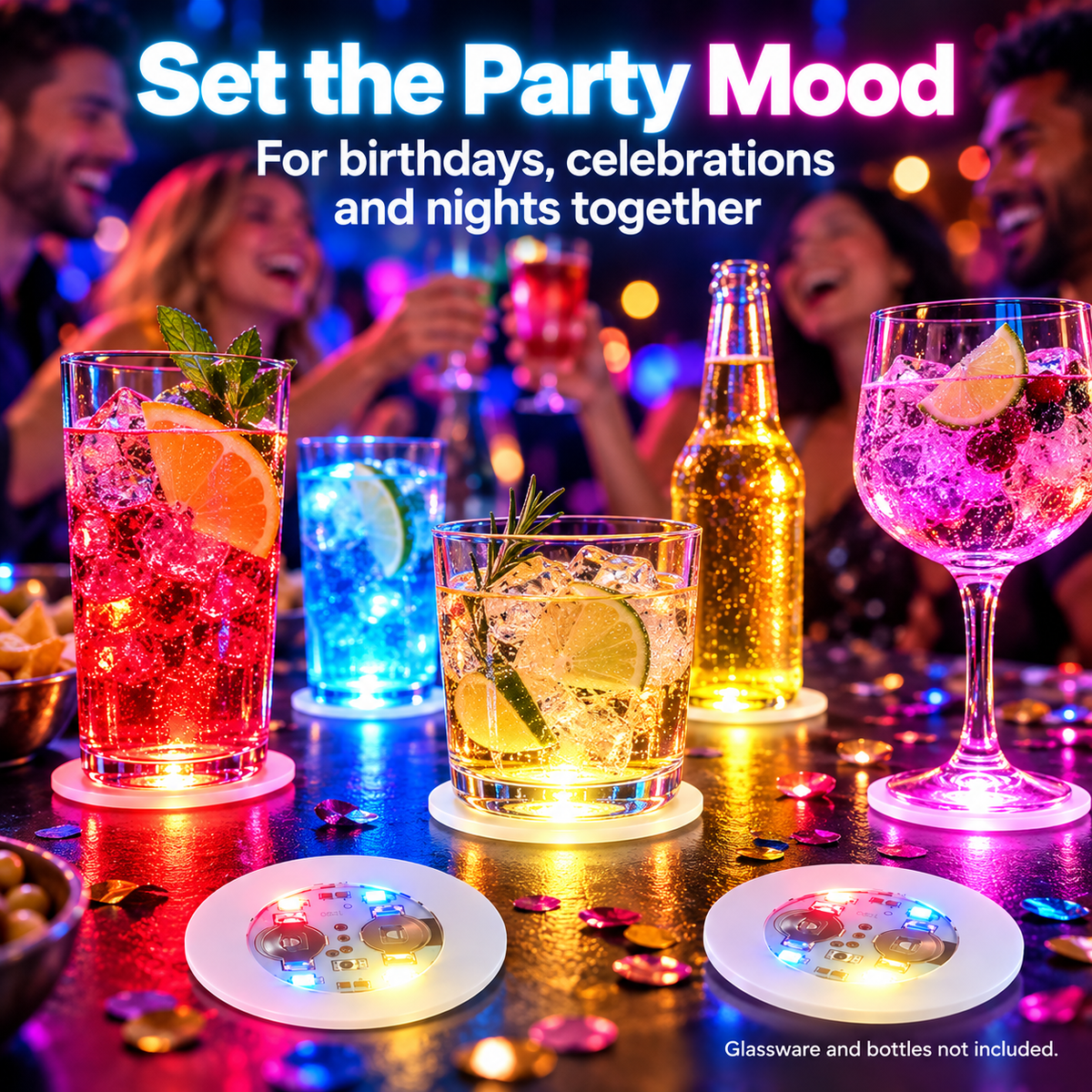 🍹✨ 10/20-Pack LED Light-Up Coasters – Strobe Lights for Parties, Weddings & Celebrations 🎉