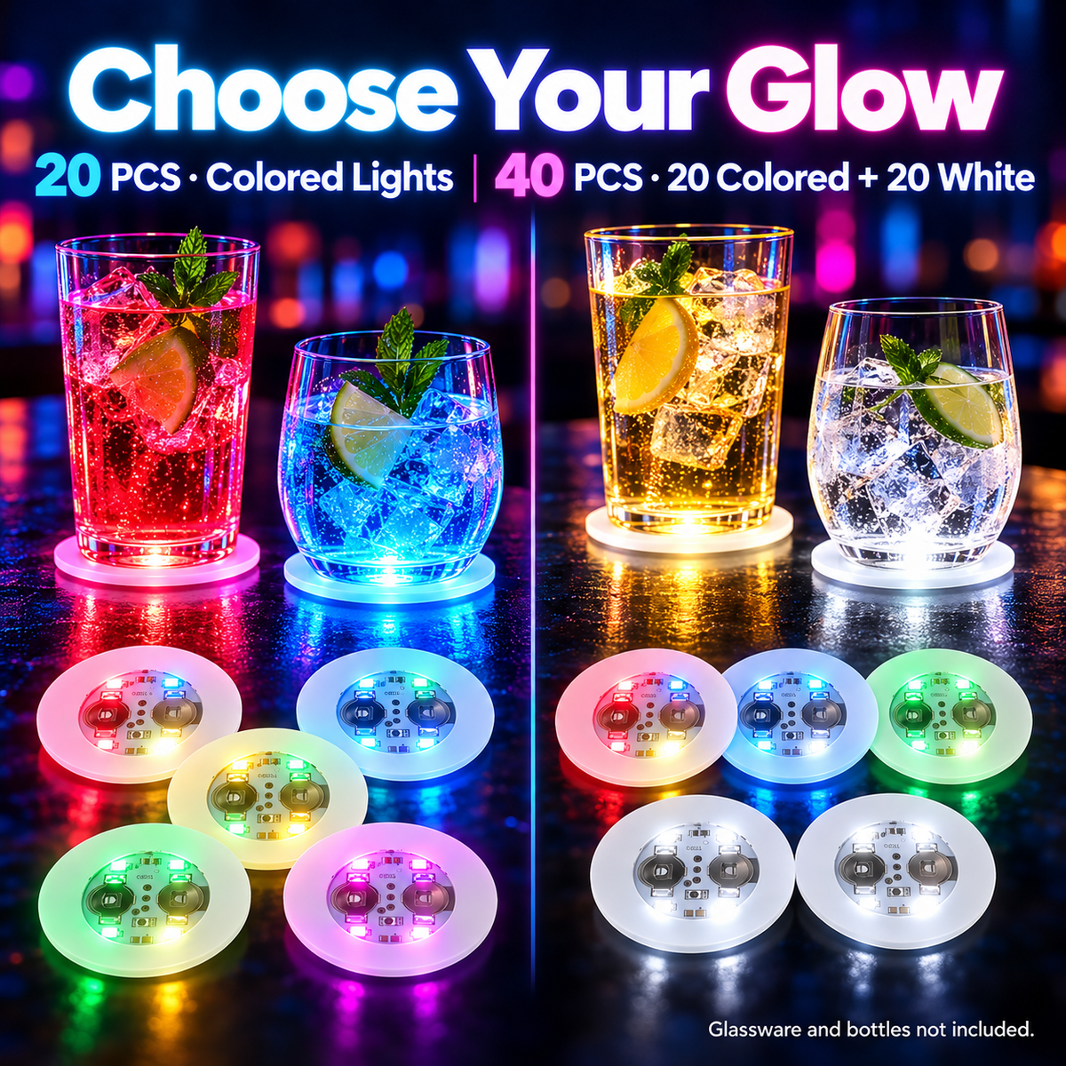 🍹✨ 10/20-Pack LED Light-Up Coasters – Strobe Lights for Parties, Weddings & Celebrations 🎉