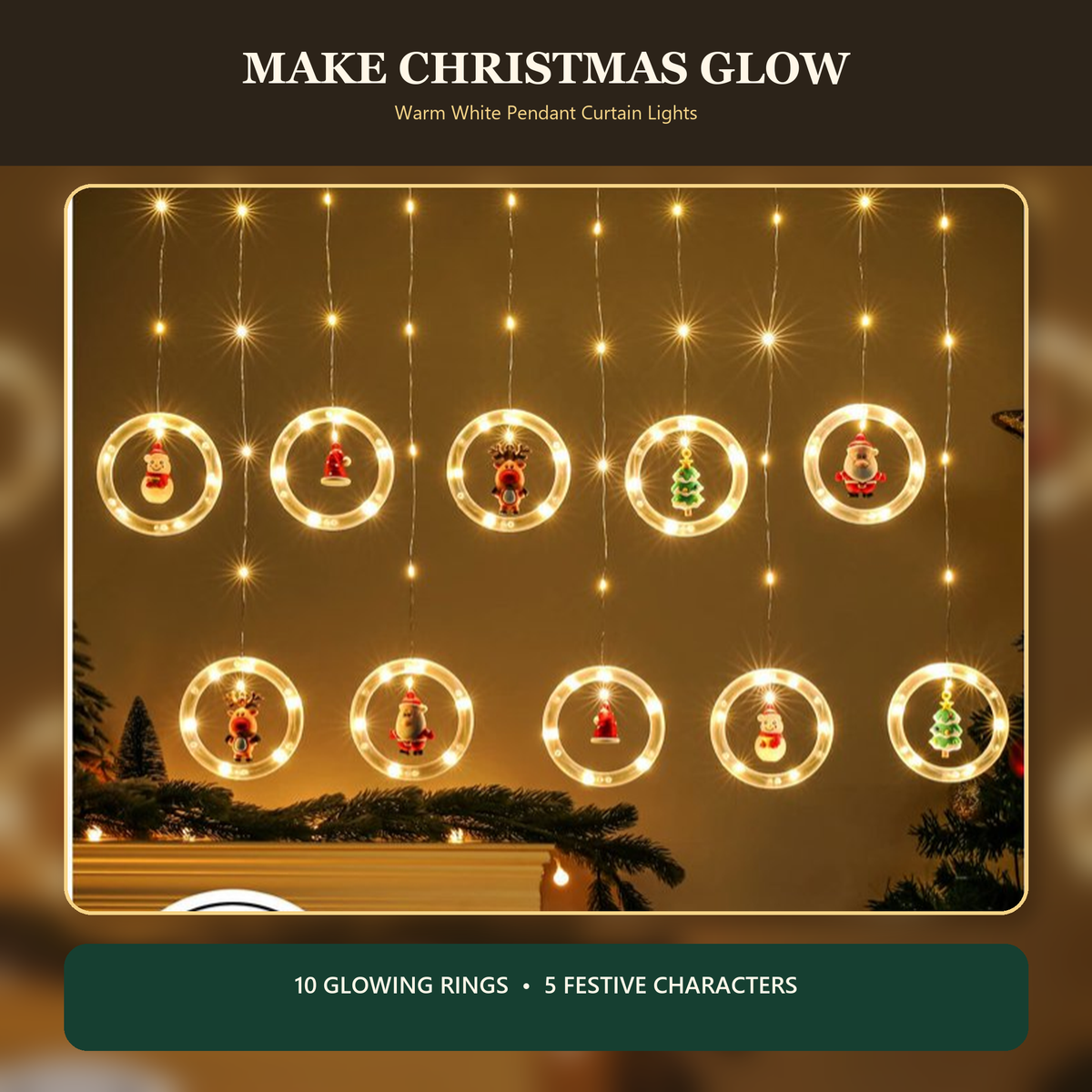 🎄✨ Christmas String Curtain Lights – 120 LED USB-Powered Warm White Fairy Lights for Indoor & Outdoor Decor 🌟