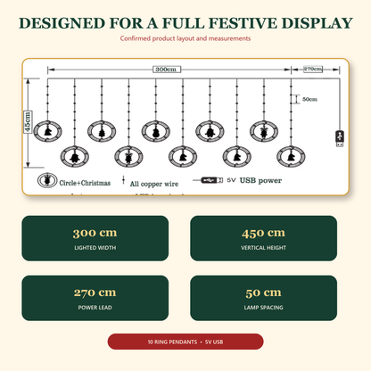 🎄✨ Christmas String Curtain Lights – 120 LED USB-Powered Warm White Fairy Lights for Indoor & Outdoor Decor 🌟