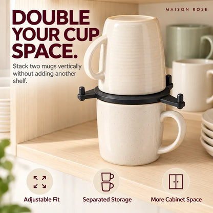 MugNest™ Adjustable Cup Stacking Organizer – Space-Saving Mug & Cabinet Storage Rack