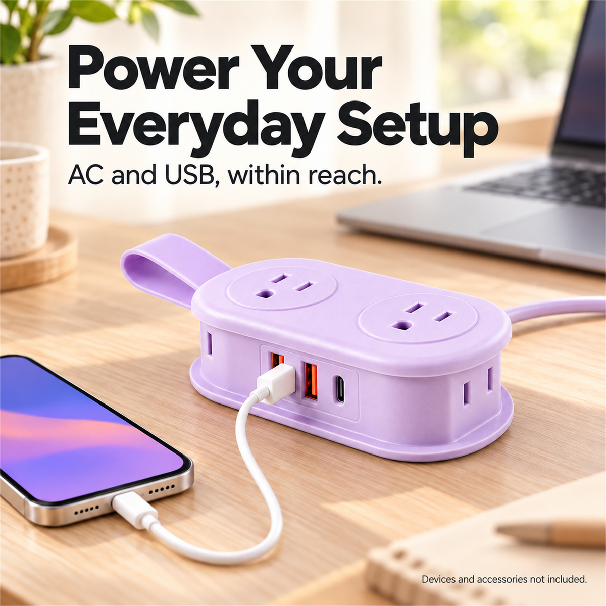 🔌 7-in-1 Compact Power Strip – USB-C Ports, Wrap-Around Cord Storage & Flat Plug ⚡