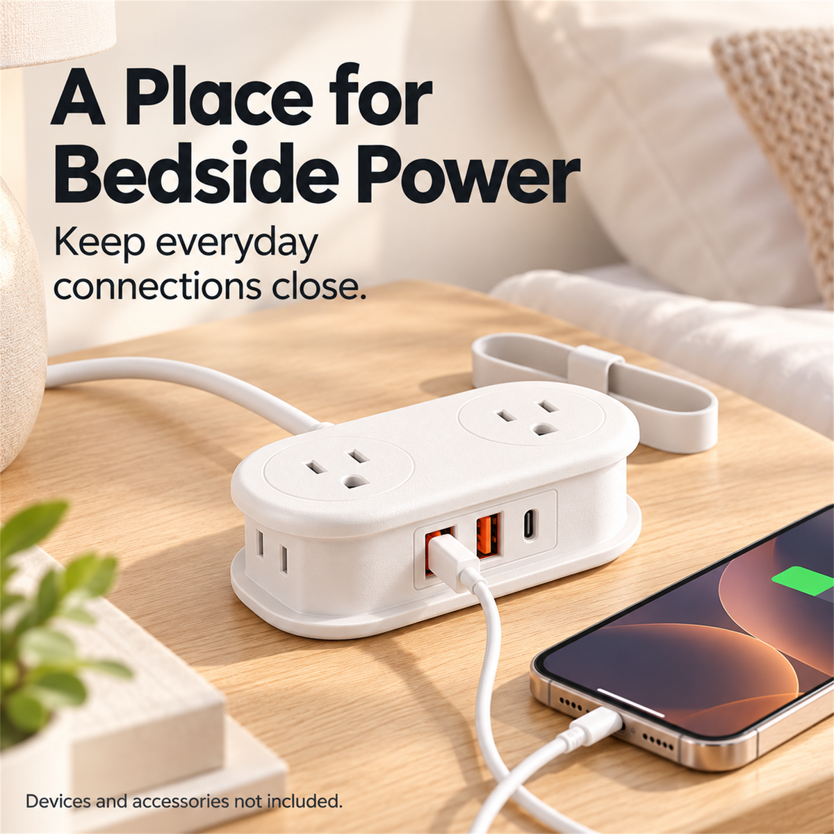 🔌 7-in-1 Compact Power Strip – USB-C Ports, Wrap-Around Cord Storage & Flat Plug ⚡