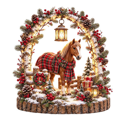 🦬 Highland Cow Christmas Woodland Lantern Decor 🎄 – Rustic Lighted Farmhouse Winter Tabletop Decoration 🎁