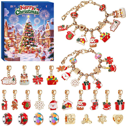 🎄 24-Day Christmas Charm Bracelet Advent Calendar – DIY Jewelry Making Kit with Beads, Charms & Necklace