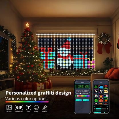 🎄🏠 Smart RGB Pixel Curtain Lights – App-Controlled Animated Holiday Display for Balcony & Window Decor-1.6m*1.6m
