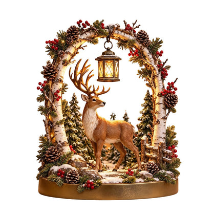 🦬 Highland Cow Christmas Woodland Lantern Decor 🎄 – Rustic Lighted Farmhouse Winter Tabletop Decoration 🎁