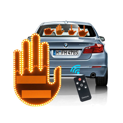 ✋Car Hand Gesture LED Light with Remote Control, Funny Rear Window Finger Signal Light, Novelty Car Decor Lamp for Rear Windshield
