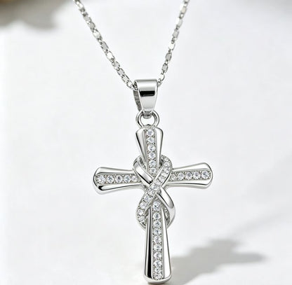 ✨💎 Women's Sparkling Twisted Knot Cross Pendant Necklace ✝️