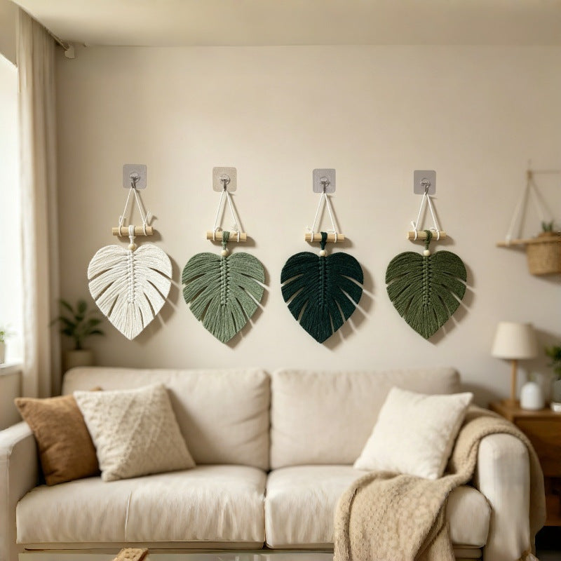 🌿🏡Handwoven Monstera Leaf Wall Hanging – Boho Macramé Decor with Wooden Bead & Dowel