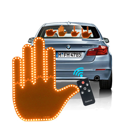 ✋Car Hand Gesture LED Light with Remote Control, Funny Rear Window Finger Signal Light, Novelty Car Decor Lamp for Rear Windshield