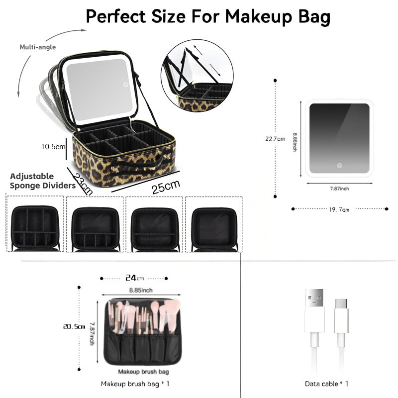 Travel Makeup Bag with LED Mirror – 3 Light Modes, Adjustable Dividers & Waterproof Cosmetic Organizer