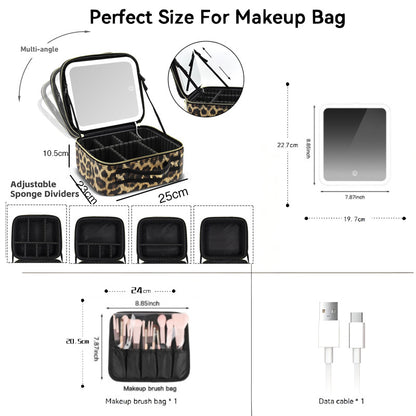 Travel Makeup Bag with LED Mirror – 3 Light Modes, Adjustable Dividers & Waterproof Cosmetic Organizer